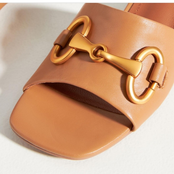 Anthropologie Bibi Lou Leather Hana Slides in Camel Size 7 - Picture 2 of 10